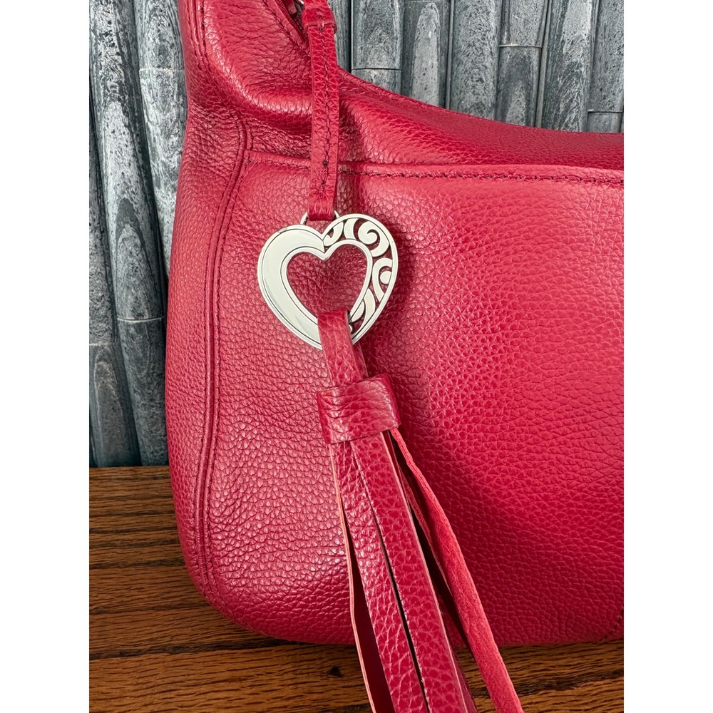 Brighton Barbados Red Pebbled Leather Crossbody Bag Heart Charm H733004 - Picture 3 of 8